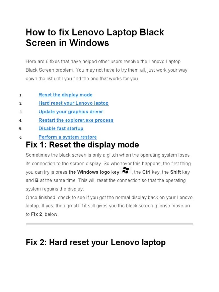 How To Fix Lenovo Laptop Black Screen in Windows | PDF | Laptop 