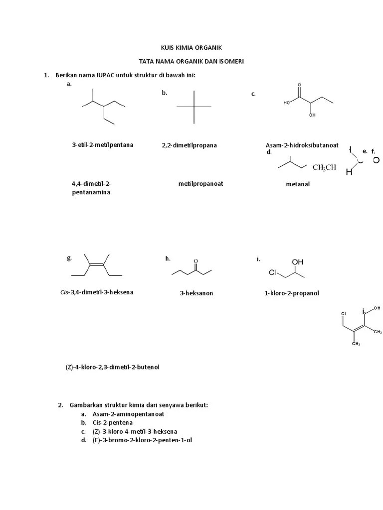 KUIS KIMIA ORGANIK Nomenklatur | PDF