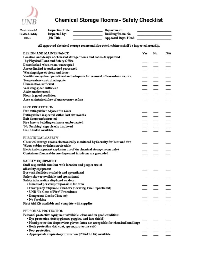 Chemical Storage Checklist PDF PDF Personal Protective Equipment
