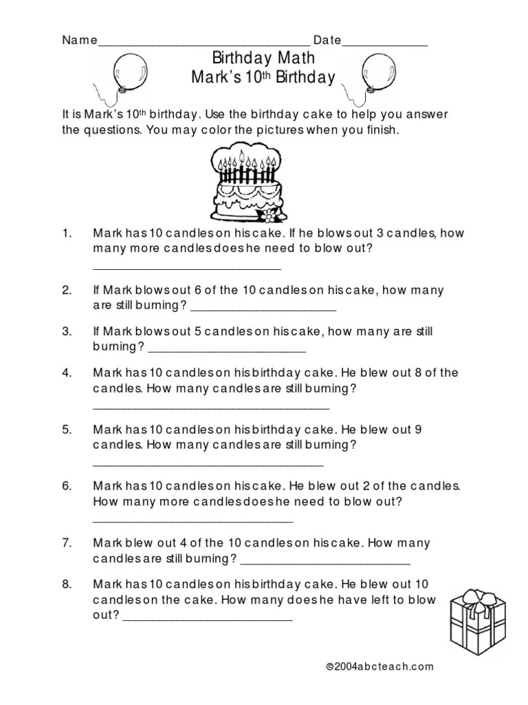 1st Grade Birthday Math PDF