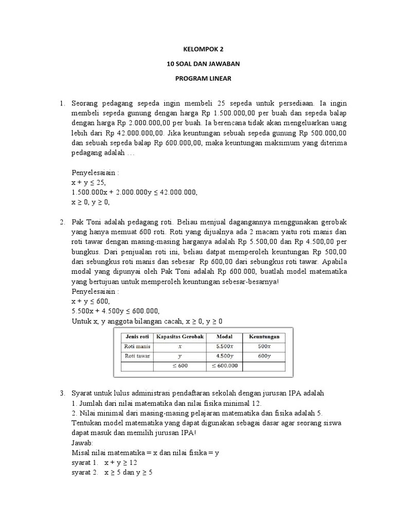 10SOAL KELOMPOK2 Programlinear | PDF