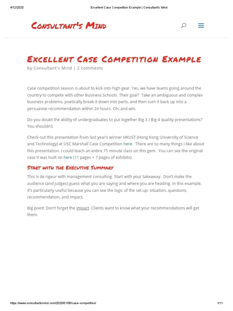 Excellent Case Competition Example Consultant's Mind PDF PDF Business