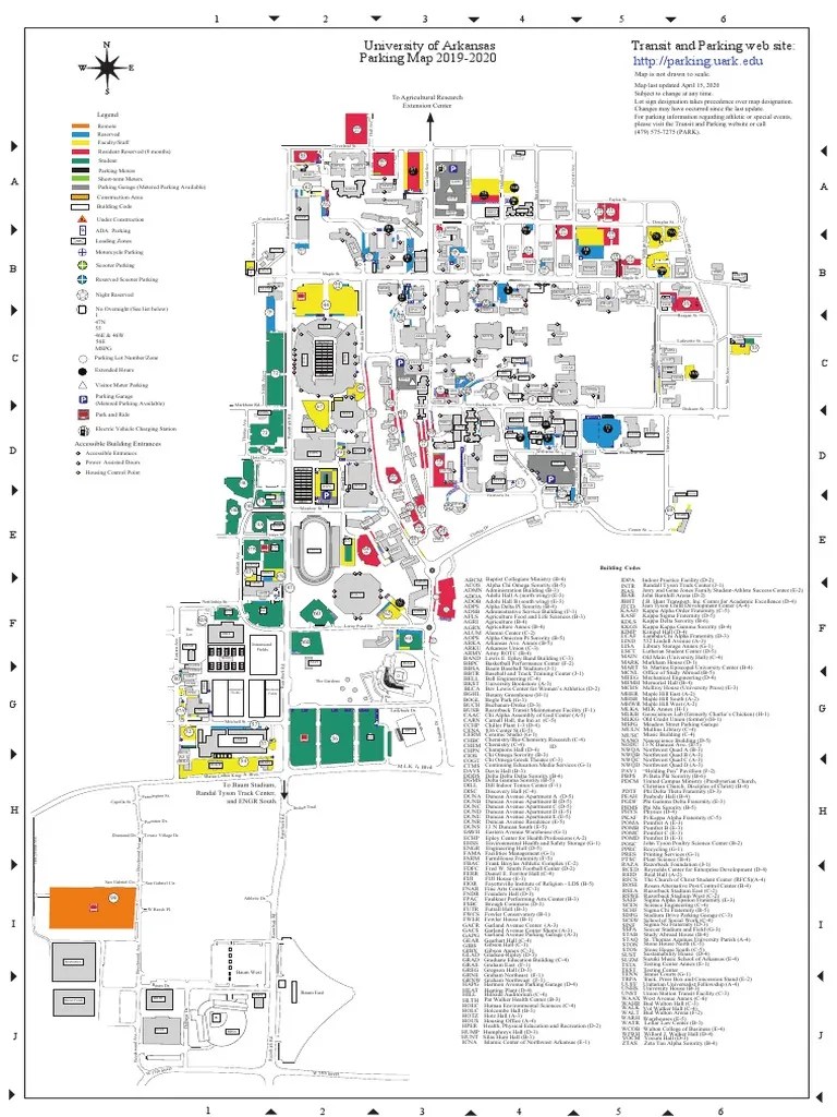 Transit and Parking  Site University of Arkansas Parking Map 20192020 PDF