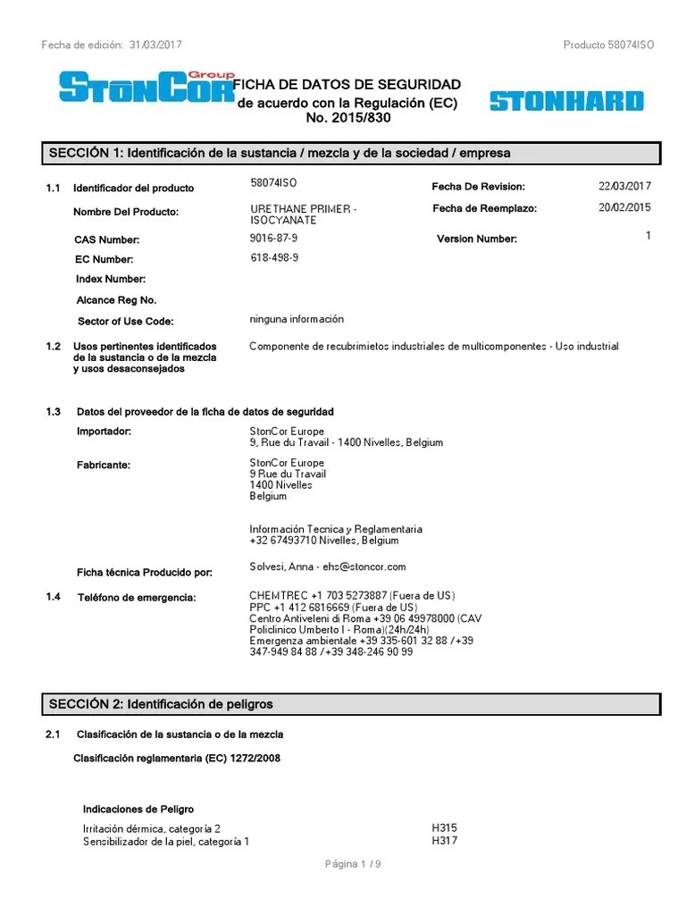 MSDS Urethane Primer Español PDF PDF Alergia Agua