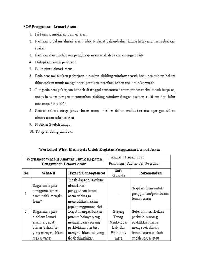 SOP Penggunaan Lemari Asam