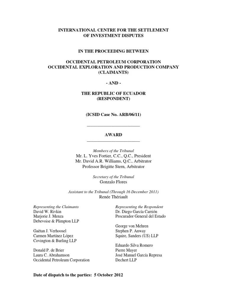 Occidental vs. Ecuador PDF PDF Arbitration Discounted Cash Flow