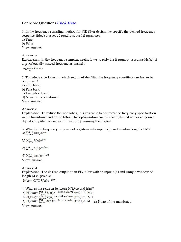 MCQ On Digital Signal Processing PDF Sampling (Signal Processing