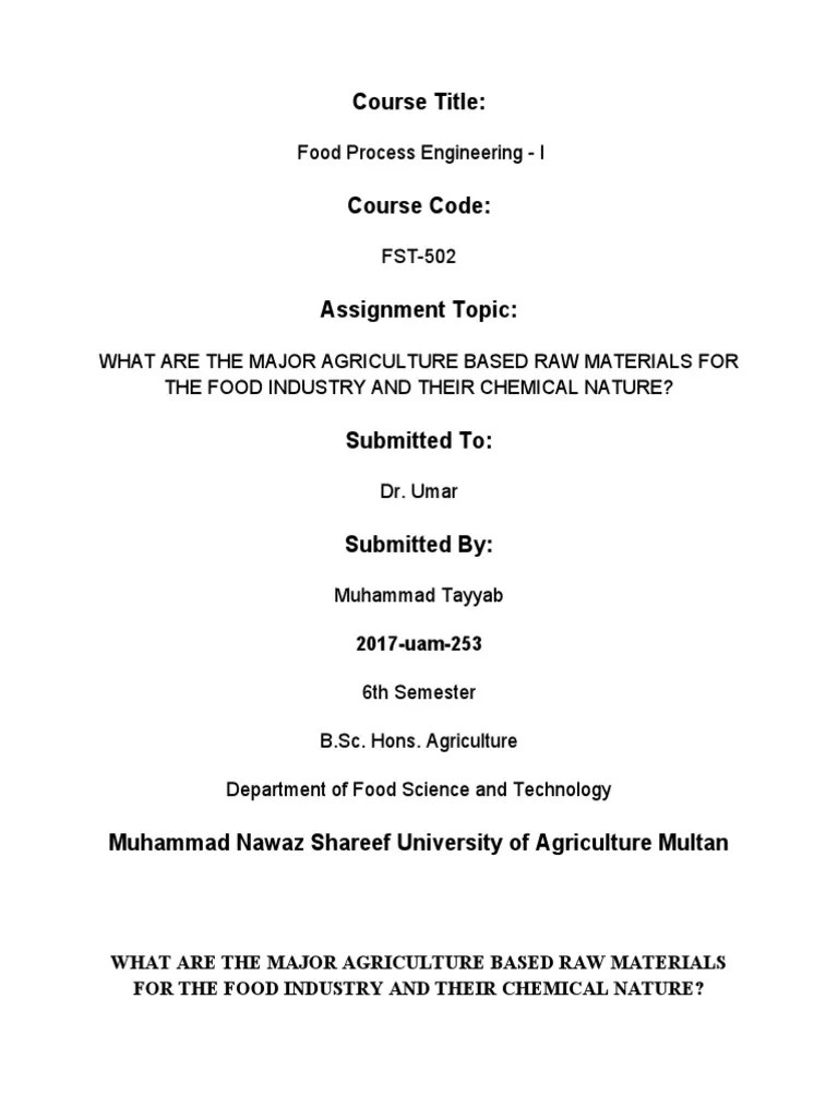 Course Title Food Process Engineering I PDF Carbohydrates Lipid