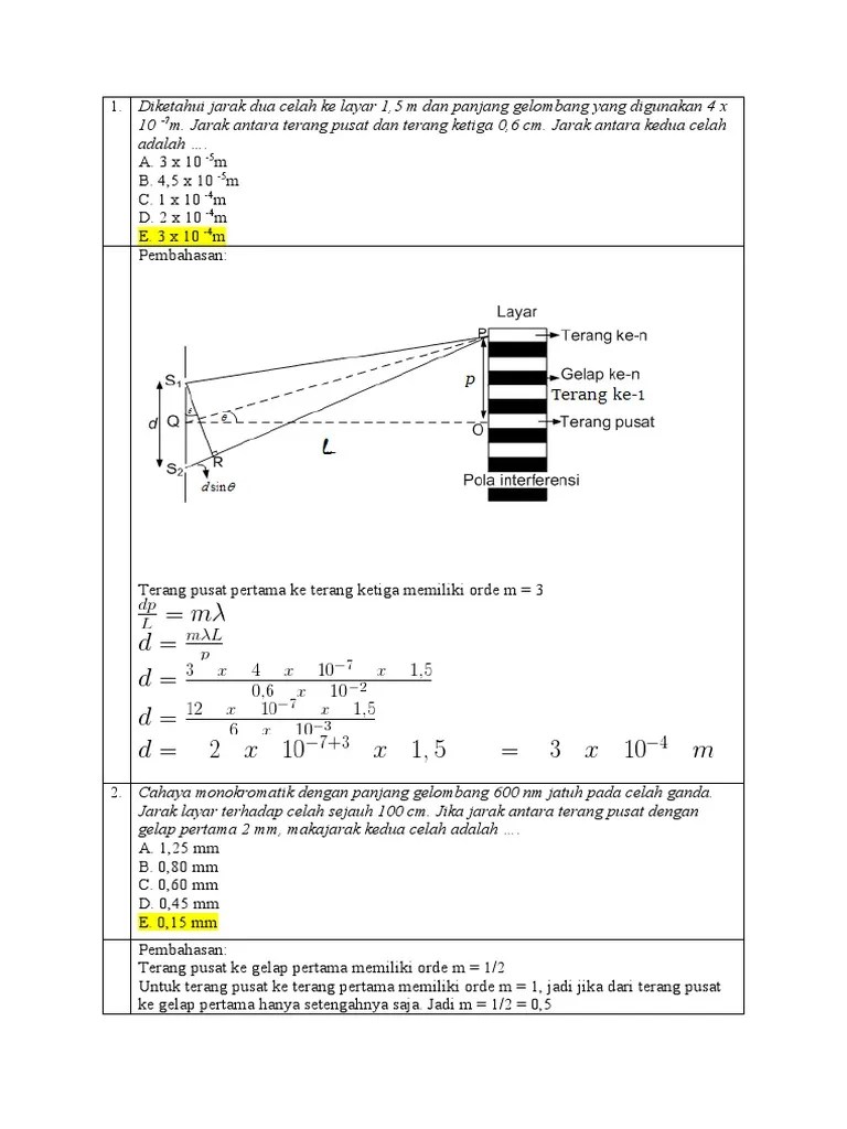 Lat Soal Dan Pembahasan Interferensi Cahaya | PDF