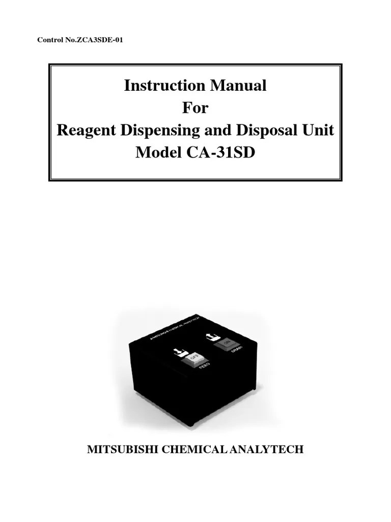 Instruction Manual For Reagent Dispensing and Disposal Unit Model CA