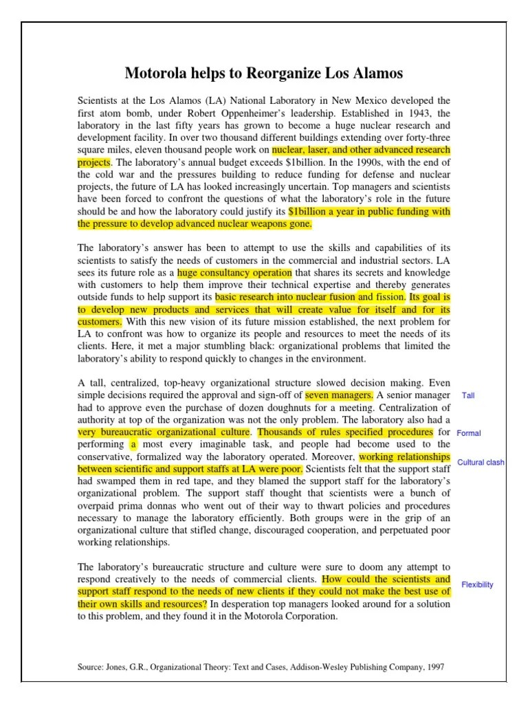 Motorola Case PDF Los Alamos National Laboratory Organizational