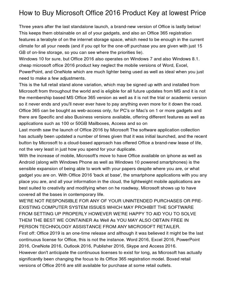 How To Get Microsoft Office 2016 Product Key at Lowest Ratewuuop PDF PDF