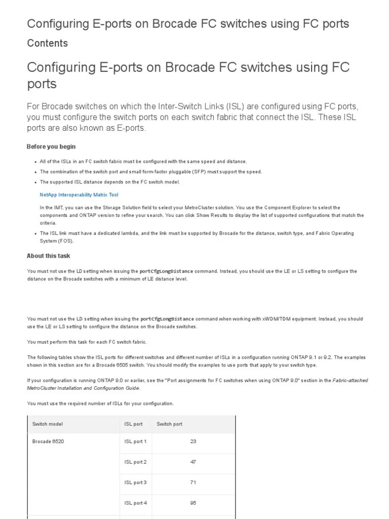 Configuring EPorts On Brocade FC Switches Using FC Ports PDF Areas