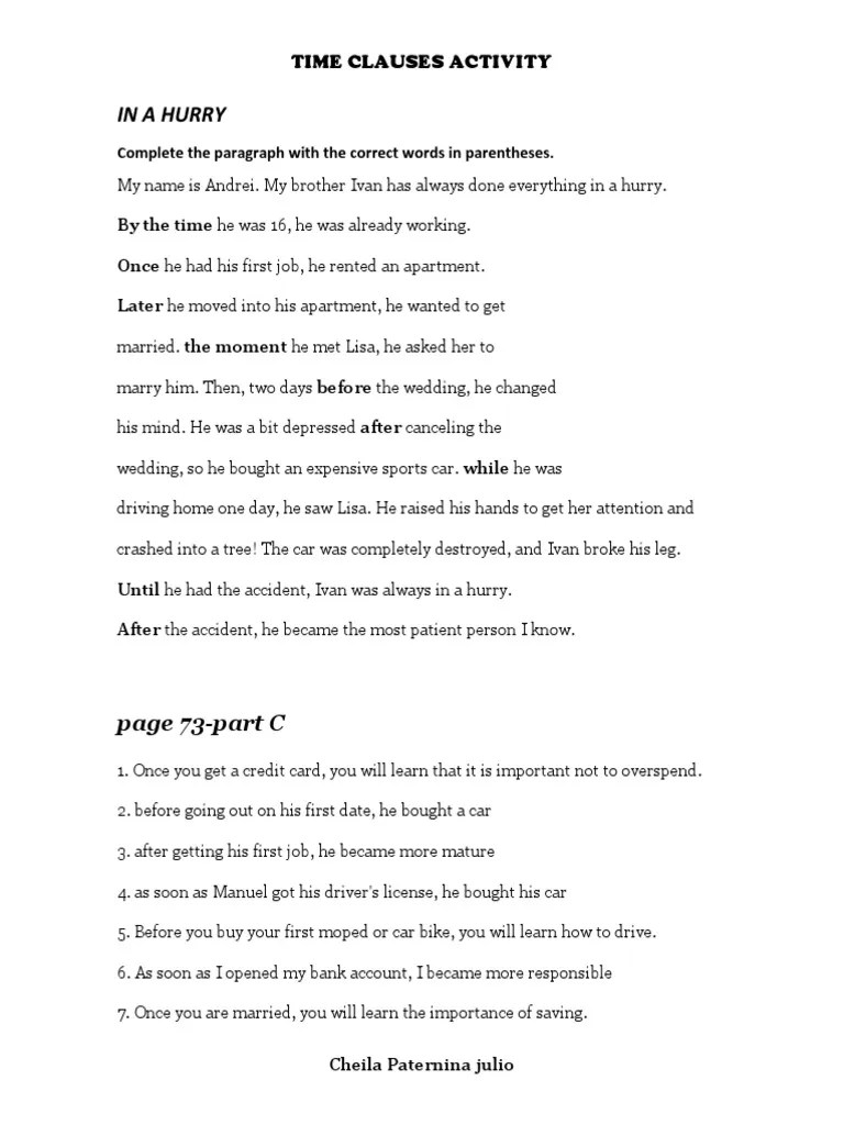 time clauses activity