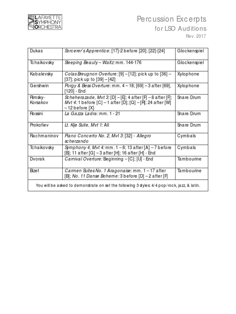 Percussion Excerpts For LSO Auditions Download Free PDF Classical