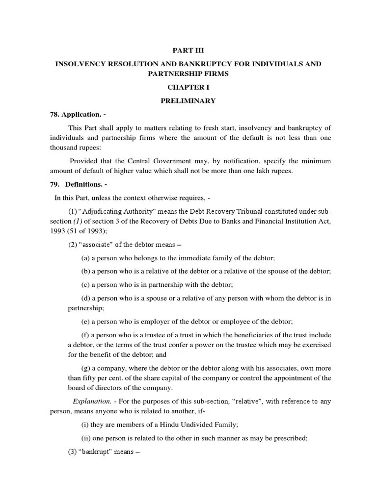 IBC Part III Fresh Start PDF Debtor Bankruptcy