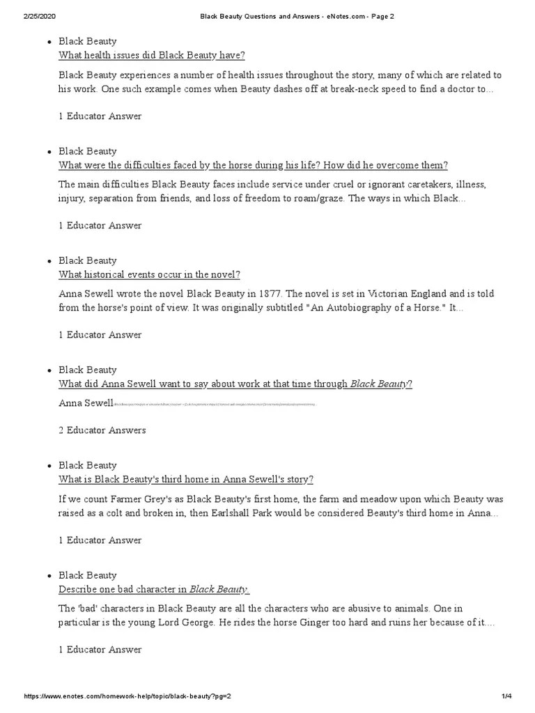 Black Beauty Questions and Answers - 2-3 | PDF | Black Beauty