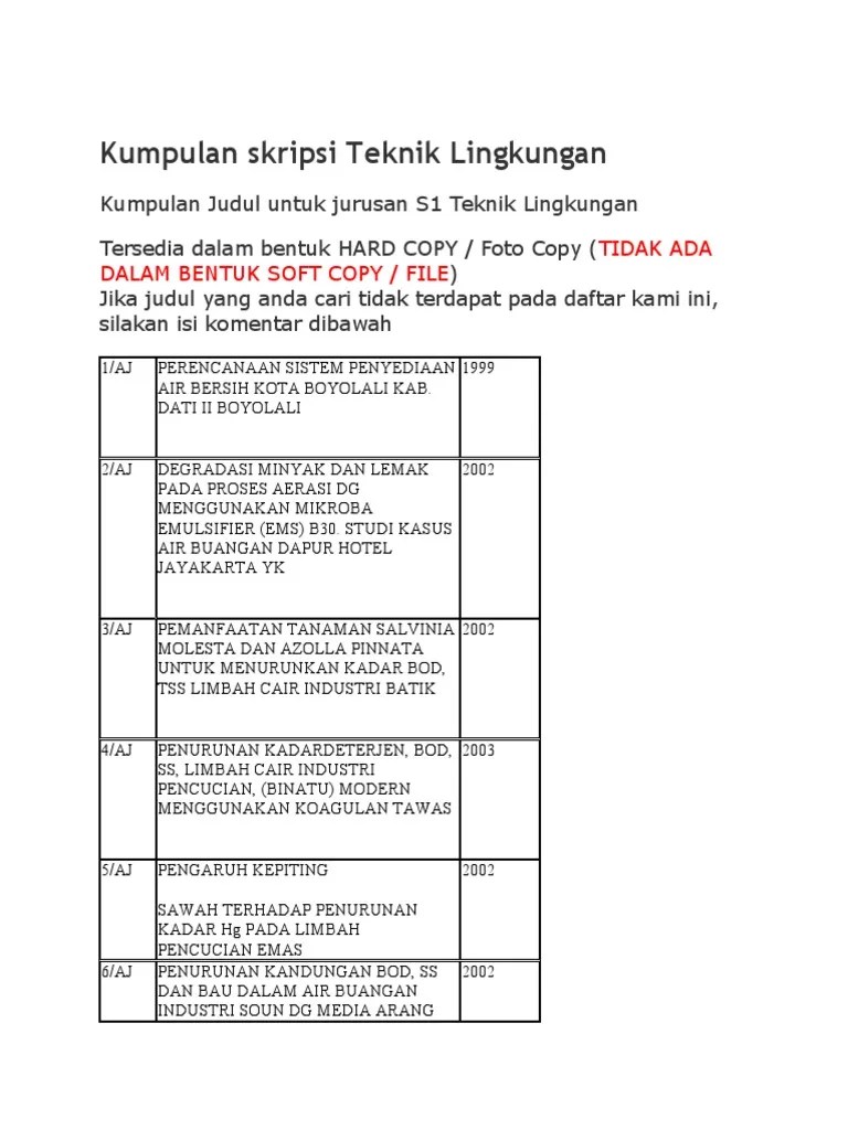 Kumpulan Skripsi Teknik Lingkungan | Pdf