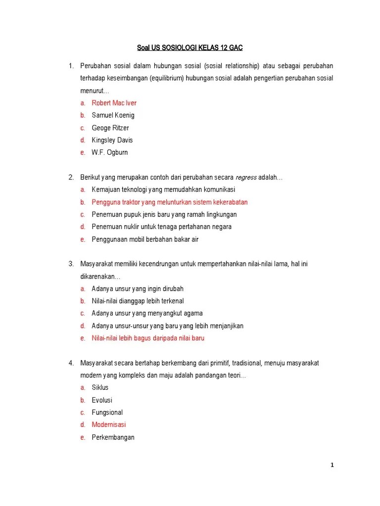 Soal US Sosio Gac 12 | PDF