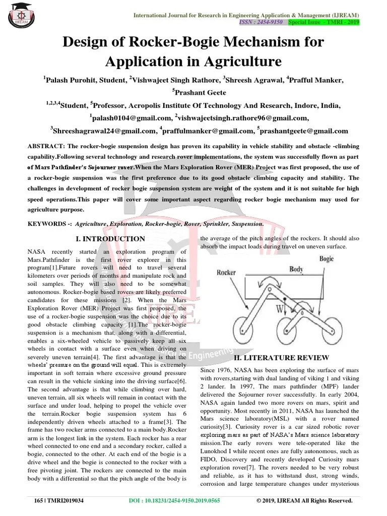 Design of RockerBogie Mechanism For Application in Agriculture PDF
