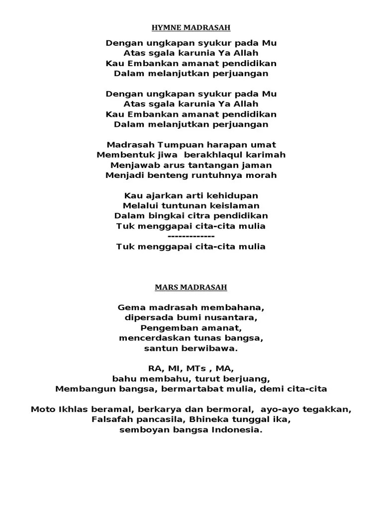 LIRIK Lagu Madrasah &amp; MI | PDF