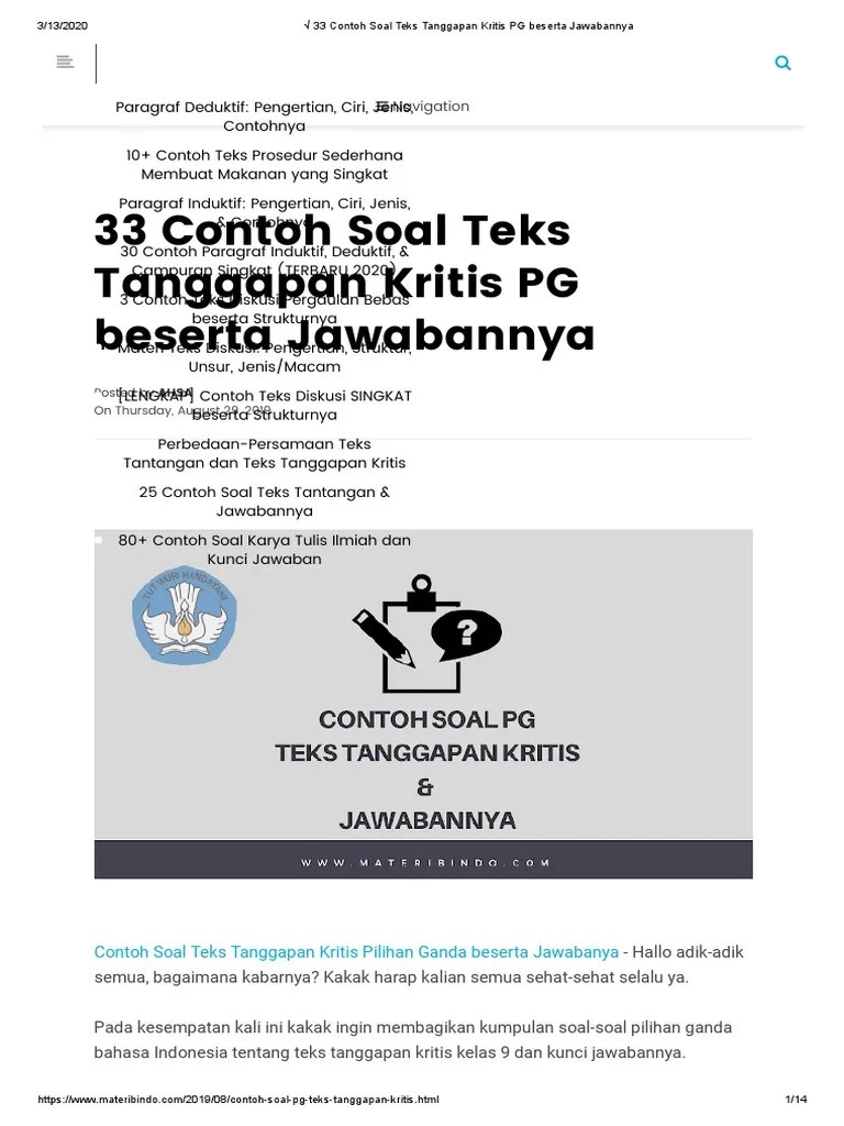 Contoh Soal Teks Argumentasi Dan Jawabannya