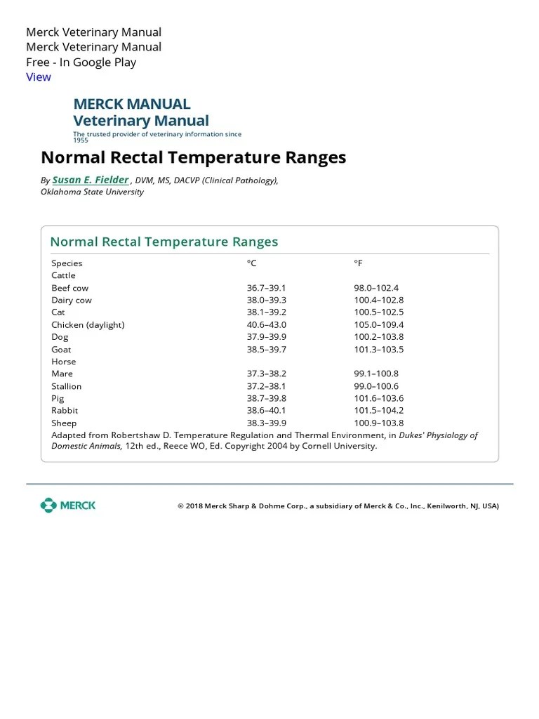Normal Rectal Temperature Ranges Special Subjects Merck Veterinary