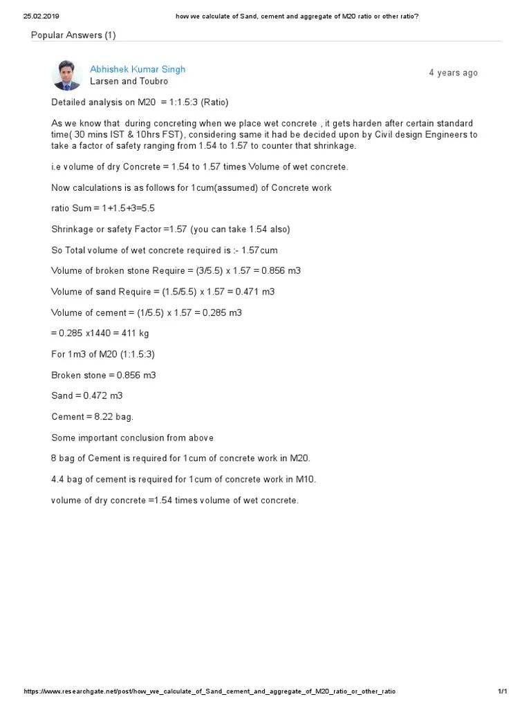 How to Calculate the Proportions of Sand, Cement, and Aggregate for