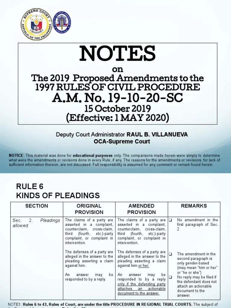 Notes A.M. No. 191020SC Pleading Affidavit