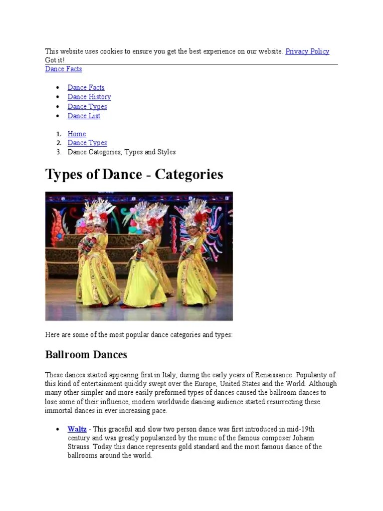 Types of Dance Categories Ballroom Dances PDF Ballroom Dance