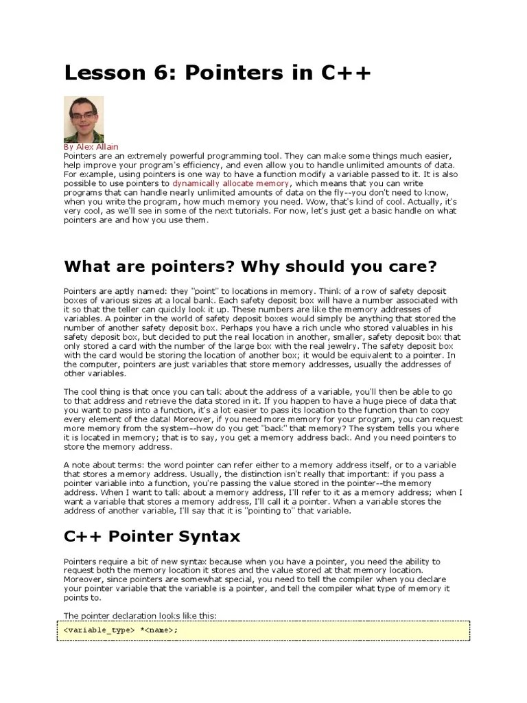 Lesson 6 Pointers in C++ What Are Pointers? Why Should You Care
