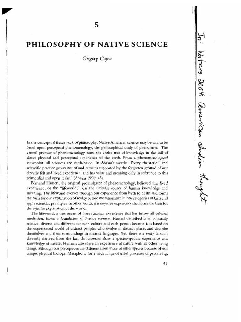 Cajete 2004. Philosophy of Native Science PDF PDF