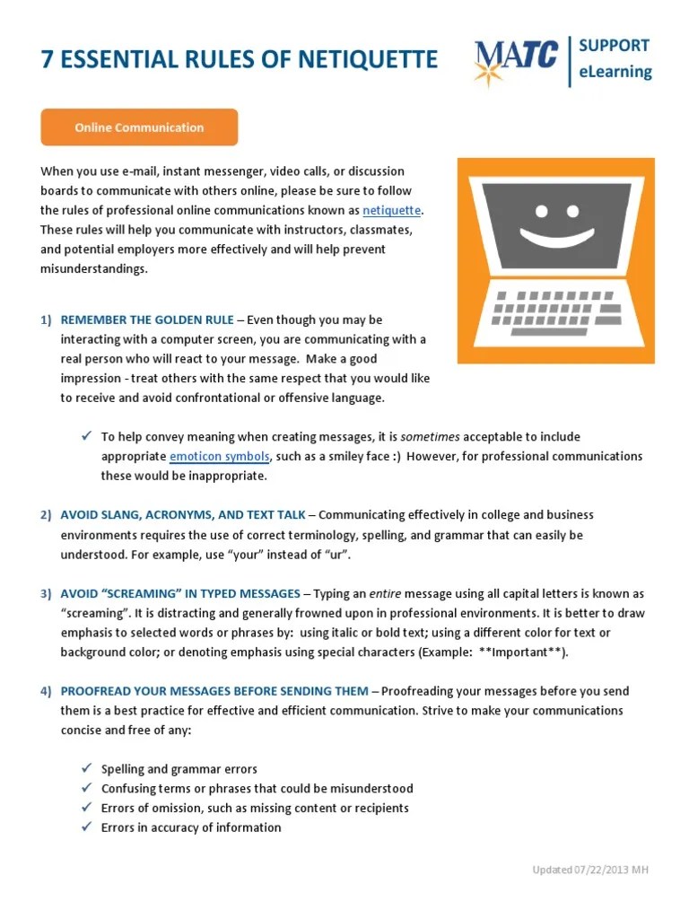 7 Essential Rules of Netiquette Online Communication PDF Mass