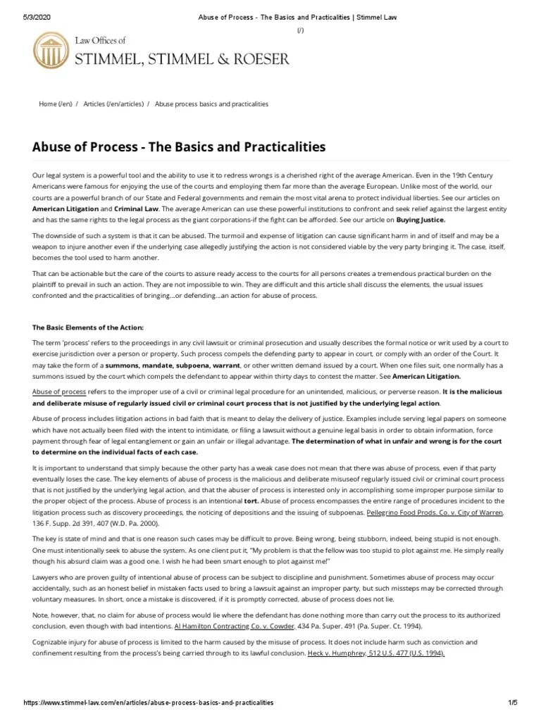 Abuse of Process The Basics and Practicalities Stimmel Law PDF