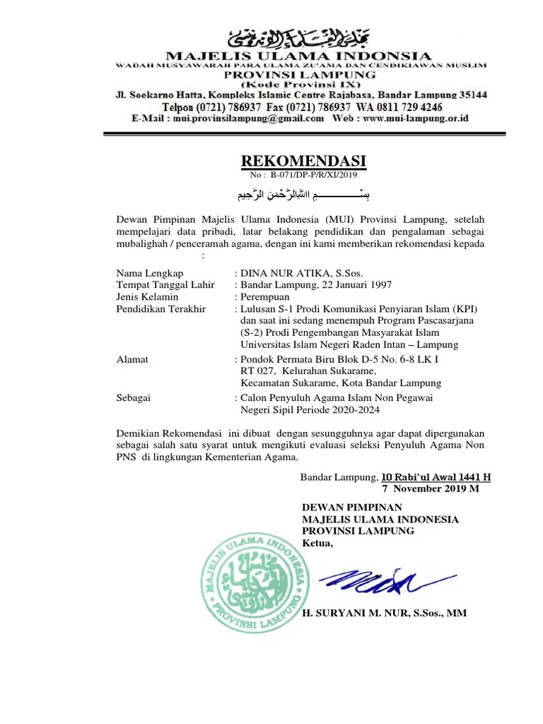 Rekomendasi Penyuluh Agama 2019 | PDF