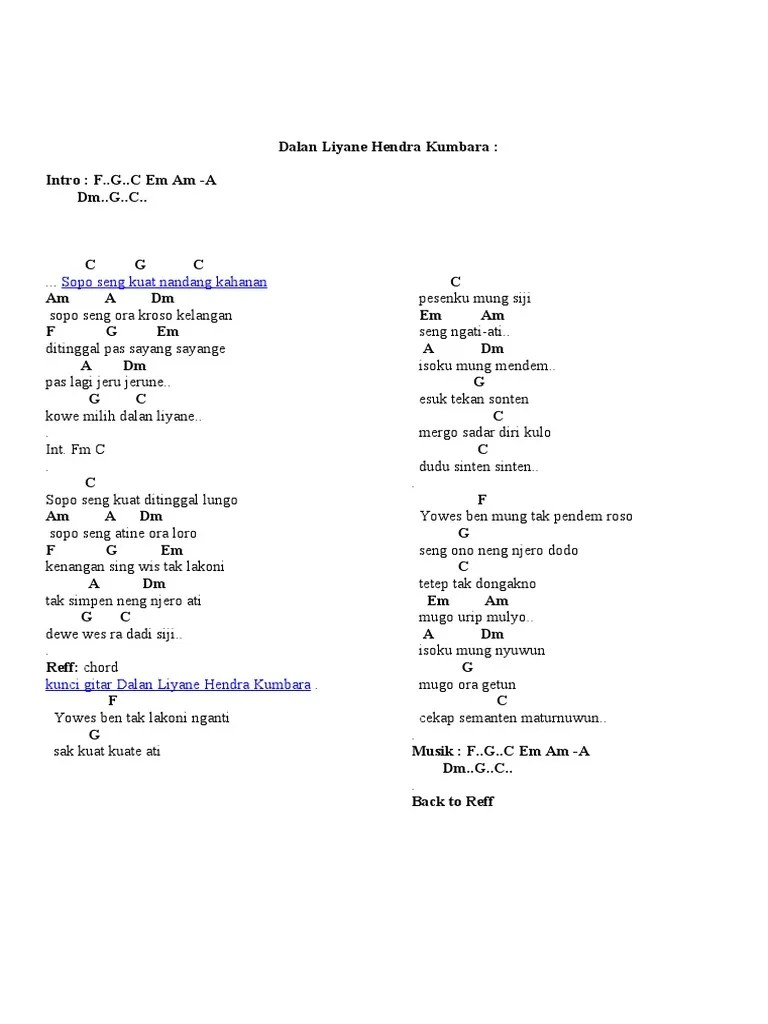 Lirik Lagu Dalan Liyane Sama Kunci Gitar