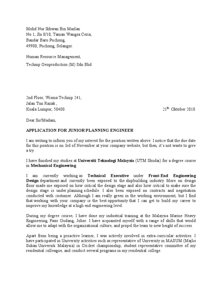 Job Application Letter Contoh Contoh Application Letter For Job