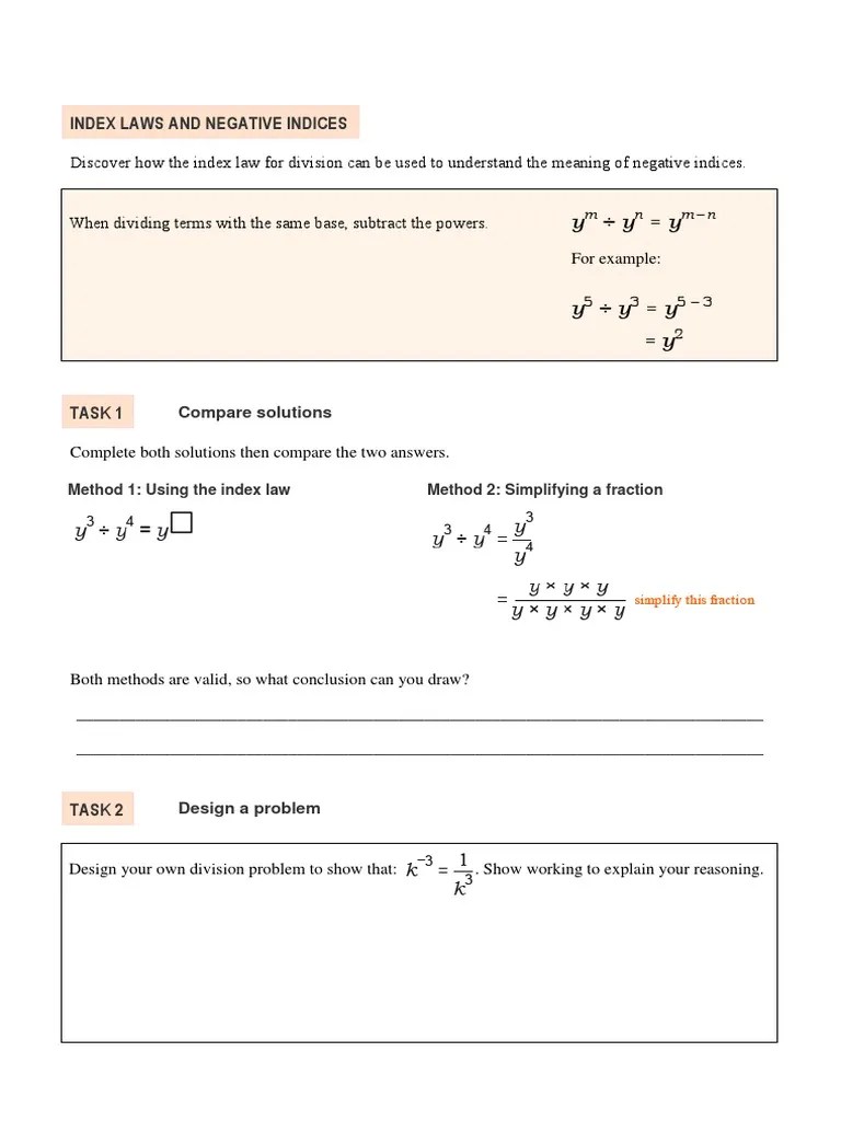Index Laws and Negative Indices PDF