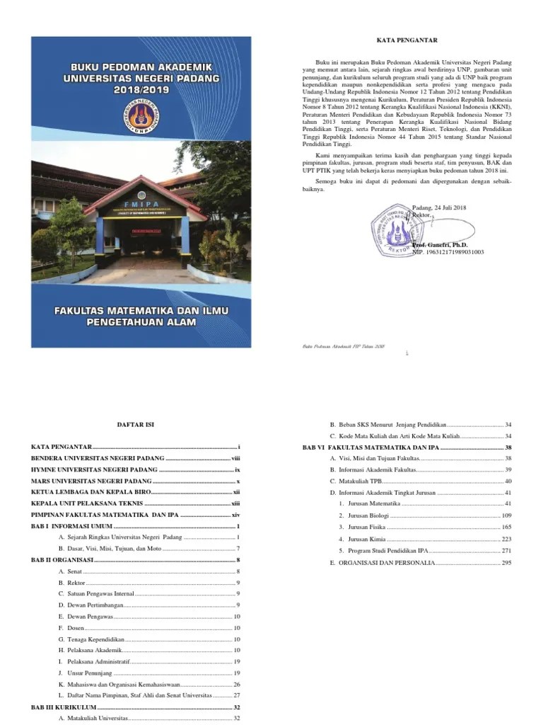 Buku Pedoman Akademik FMIPA 2018 PDF | PDF