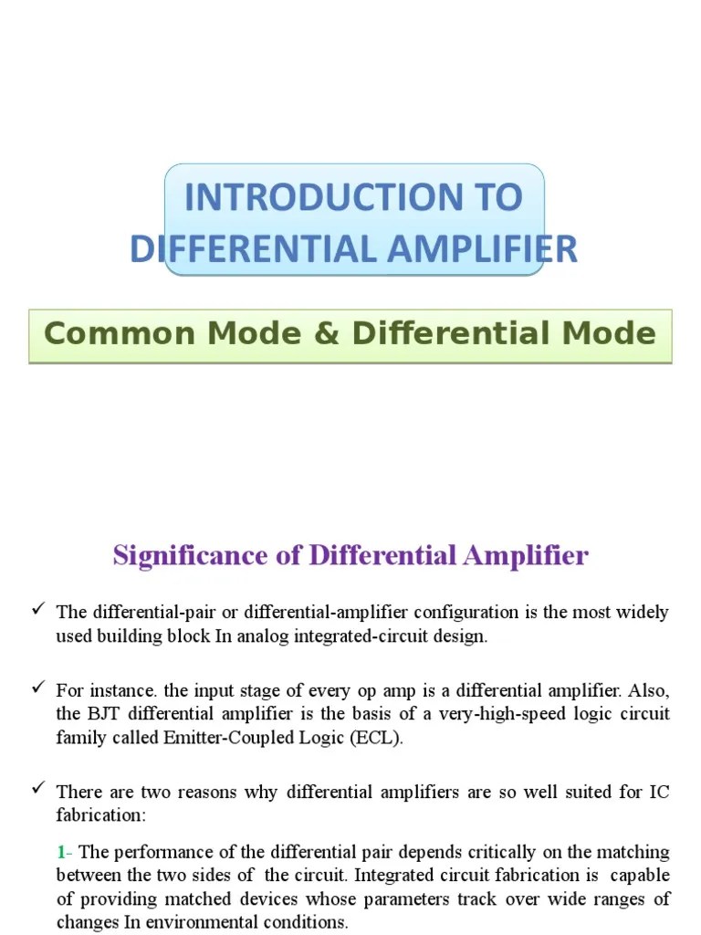 Differential Amplifier PDF Field Effect Transistor Amplifier