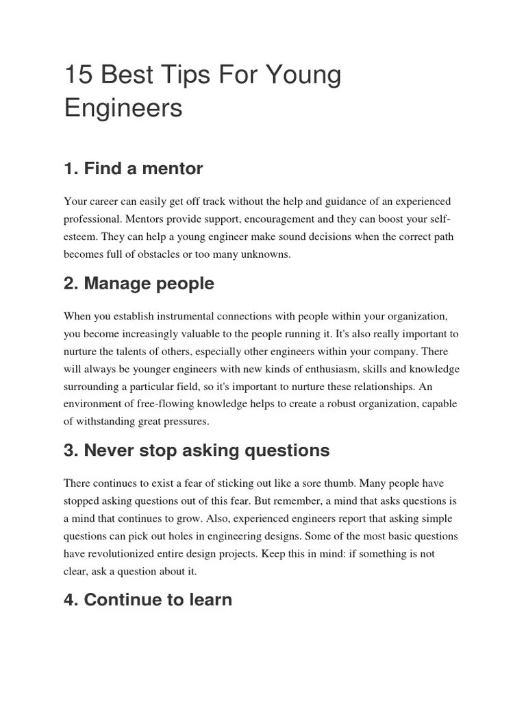 15 Best Tips For Young Engineers 1. Find A Mentor PDF Linked In
