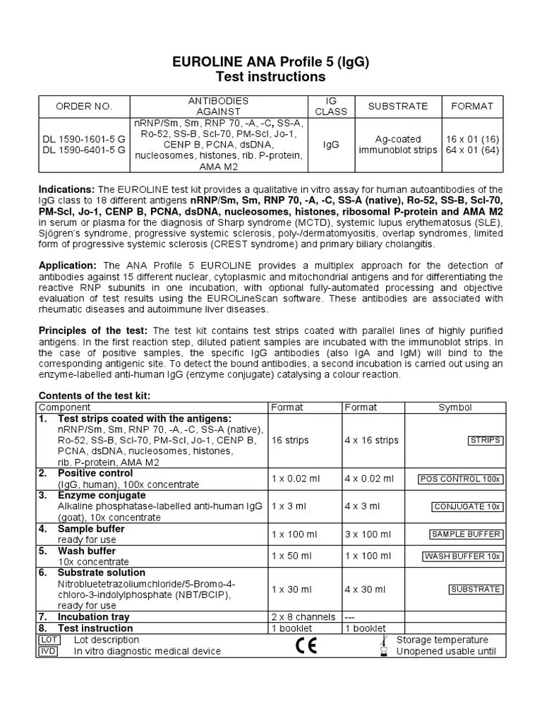 Euroline Ana Profile 5 (Igg) Test Instructions Strips PDF Systemic Lupus Erythematosus Dna