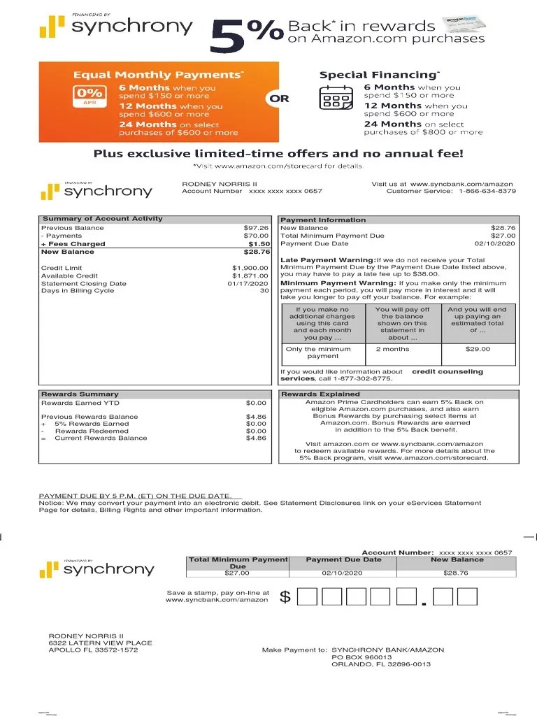 Amazon Statements PDF Payments Fee