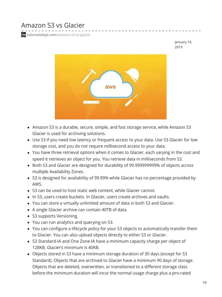 Tutorialsdojo ComAmazon S3 Vs Glacier PDF Amazon  Services