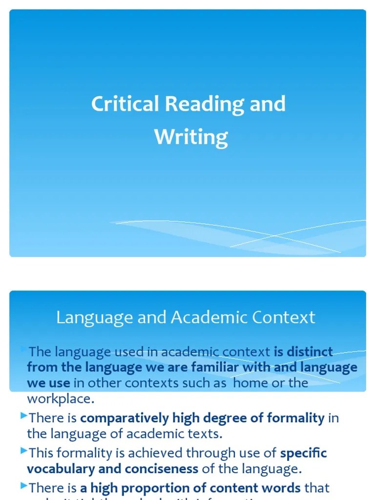 Critical Reading For Academic Writing PDF Writing Vocabulary