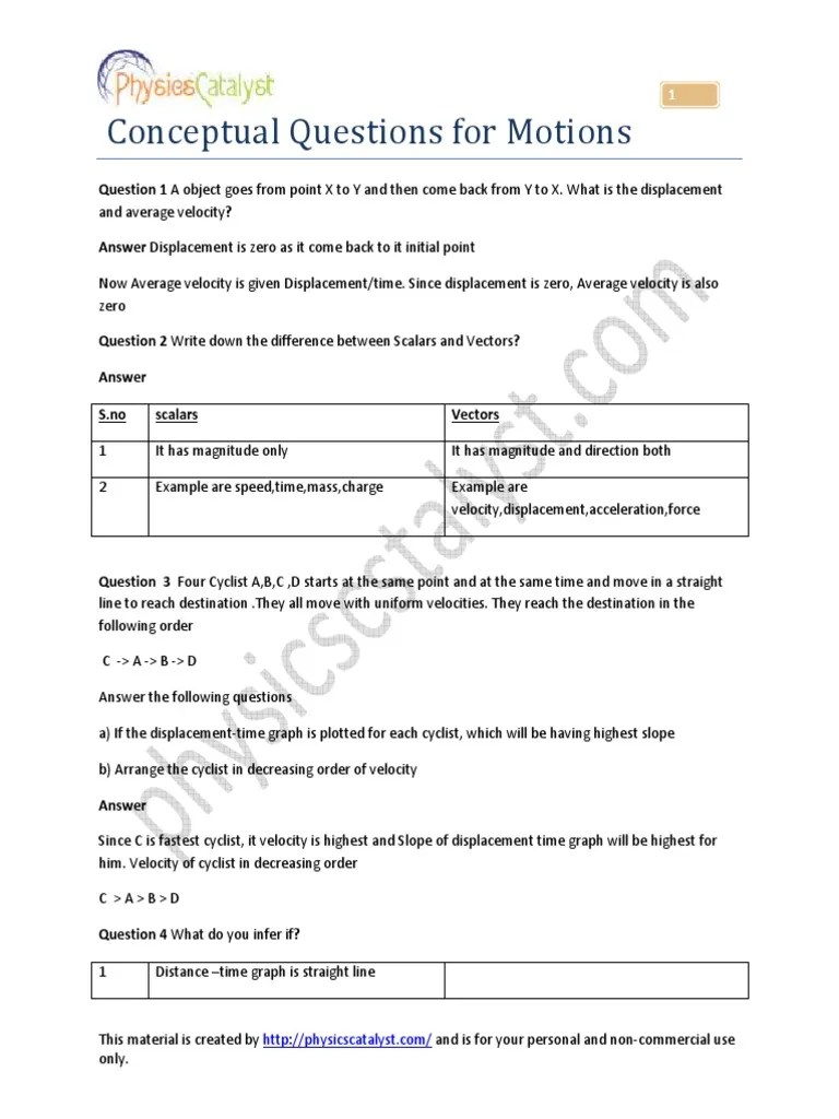 Conceptual Questions For Motions PDF Velocity Acceleration