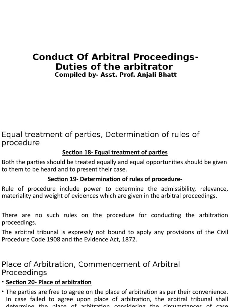 Conduct of Arbitral Proceedings PDF Arbitral Tribunal Arbitration