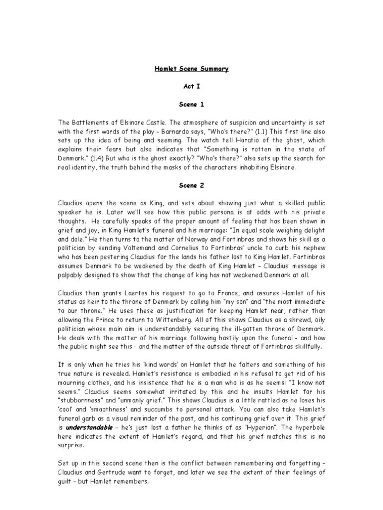 Hamlet Scene Summary Hamlet