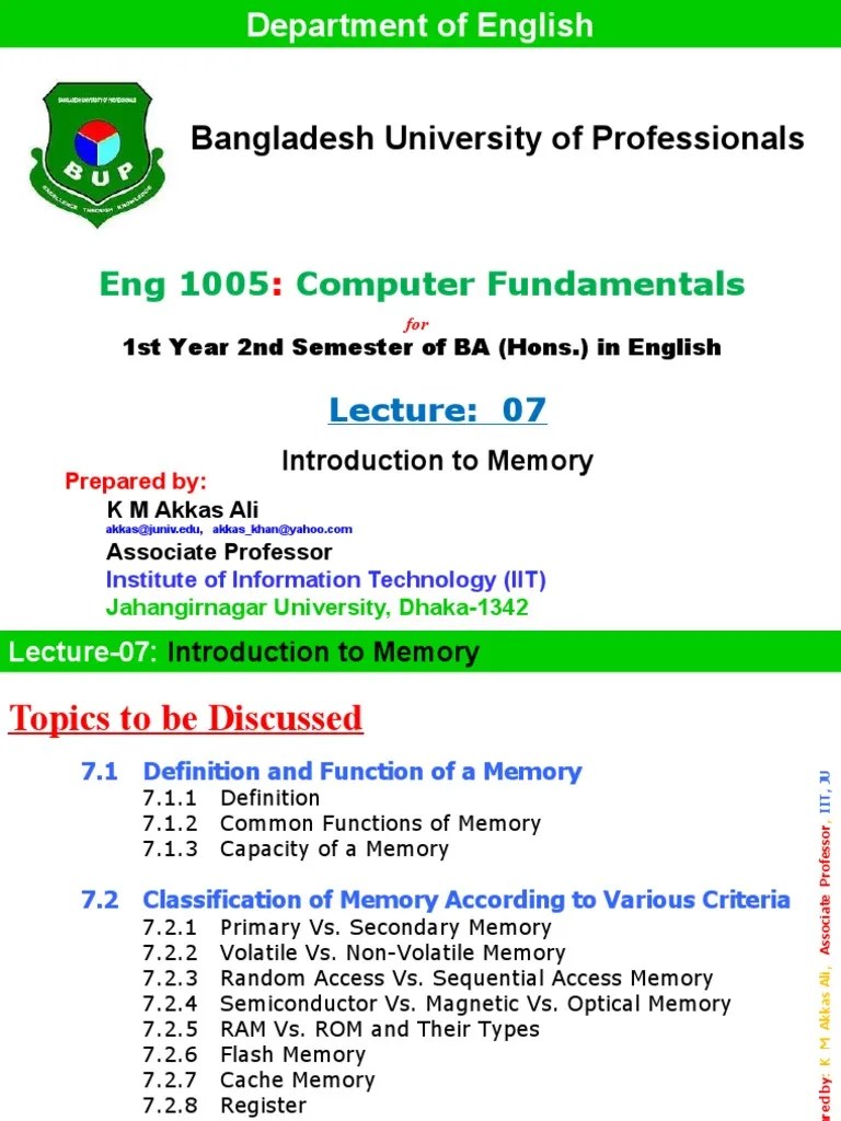 Bangladesh University of Professionals Eng 1005 Computer Fundamentals