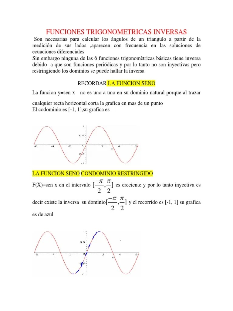 FUNCIONES TRIGONOMETRICAS INVERSAS